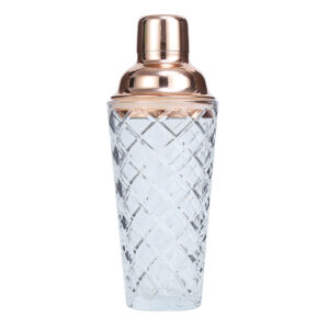 IMG_0696 LARBO crystal cut diamond pattern glass cocktail shaker with rose gold stainless steel lid for bartending