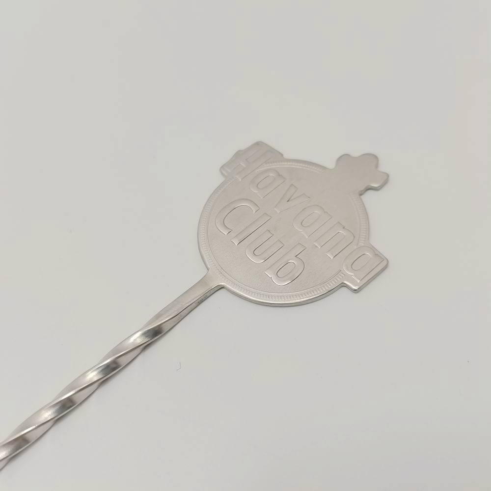 LARBO silver Aviation Club logo custom engraved bar spoon with twisted handle